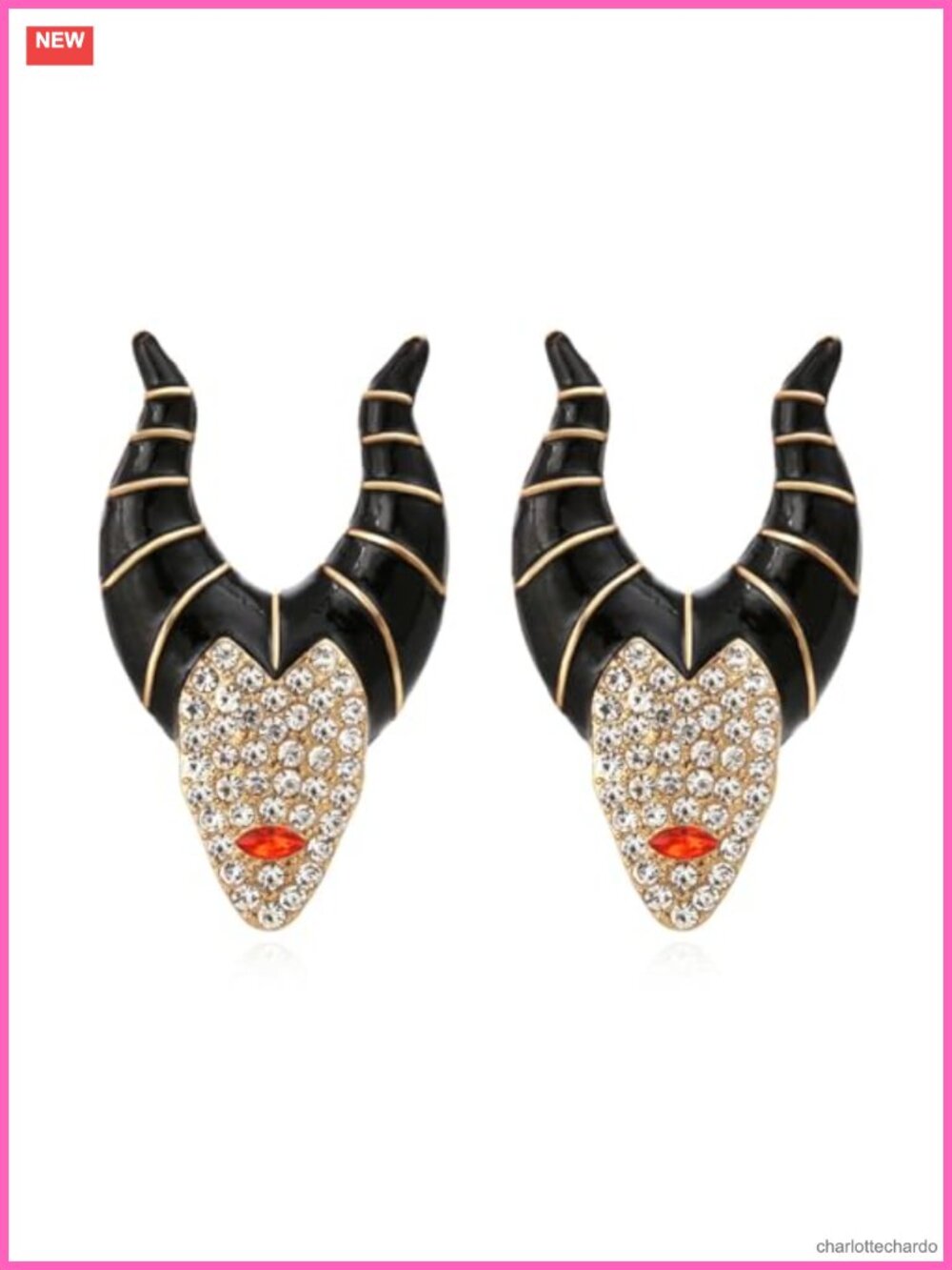 Crystal Black Horn Witch Earrings for Women, Halloween Jewelry